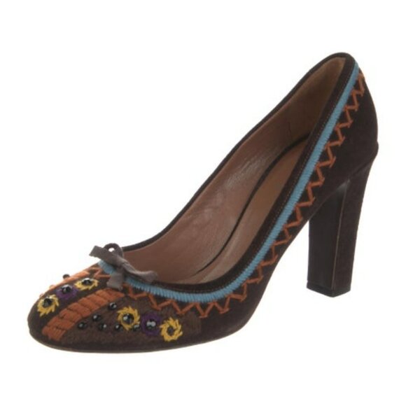 MIU MIU Suede Embroidered Pumps - Picture 1 of 5